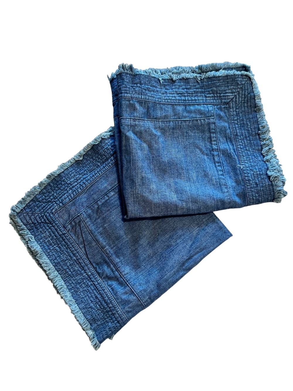 Pottery Barn Blue Denim Frayed Pillow Cover 17” Square - Set of 2